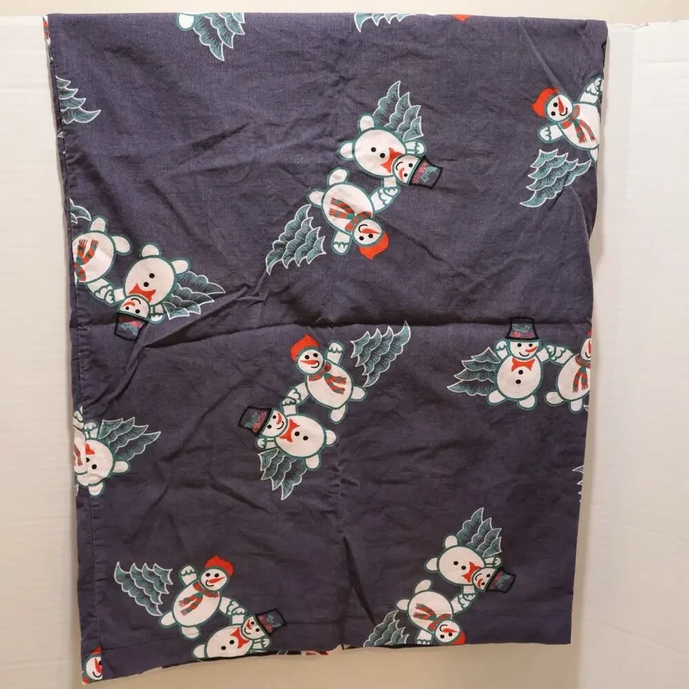 Pillowcase Handmade Corduroy Cover Blue Winter Christmas Snowman Standard